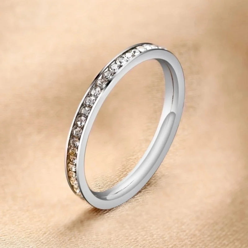 Minimalist Circle 304 Stainless Steel Rhinestones Plating Inlay Stainless Steel Rings