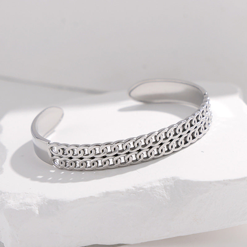 2 Pieces Expressive Stripe Stainless Steel Electroplating Bangles