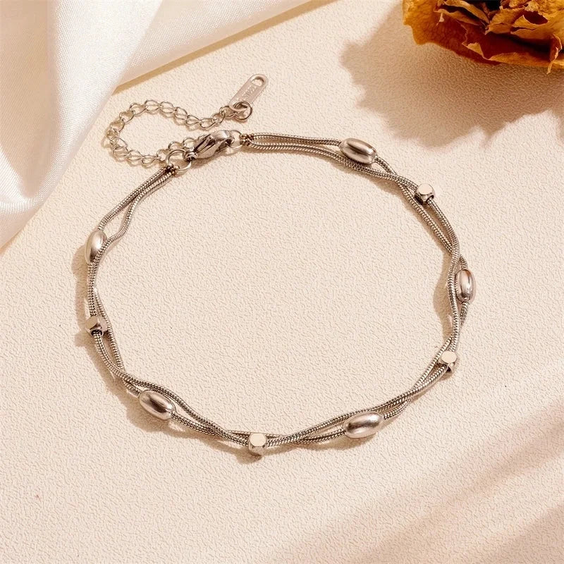 Elegant Minimalist Solid Color Titanium Steel 18K Gold Plated Bracelets Anklet Necklace