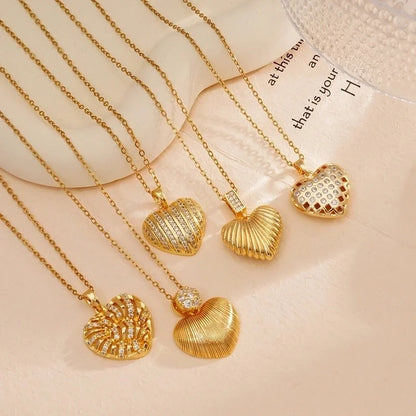 Minimalist Heart Shape 304 Stainless Steel Copper Zircon Gold Plated Plating Inlay Pendant Necklace