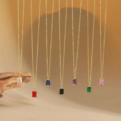 Copper 14K Gold Plated Inlay Geometric Zircon Pendant Necklace