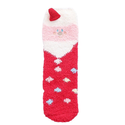 29 Cartoon Straight Embroidered Three-dimensional Animal Coral Fleece Christmas Warm Home Floor Socks Half Velvet Tube Socks