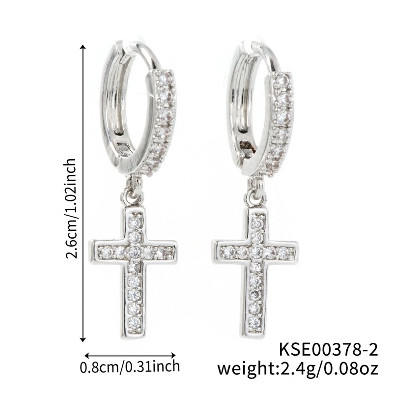 1 Pair Elegant Streetwear Shiny Cross Inlay Copper Zircon K Gold Plated Rhodium Plated Earrings