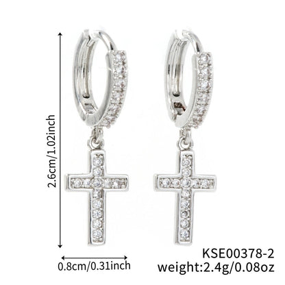 1 Pair Elegant Streetwear Shiny Cross Inlay Copper Zircon K Gold Plated Rhodium Plated Earrings