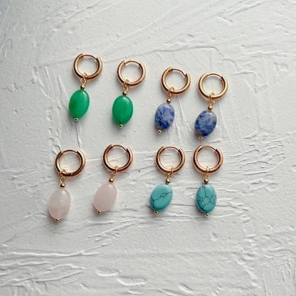 1 Pair Retro Water Droplets Stainless Steel Natural Stone Plating Drop Earrings