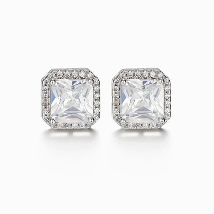 1 Pair Fashion Square Inlay Copper Zircon White Gold Plated Ear Studs