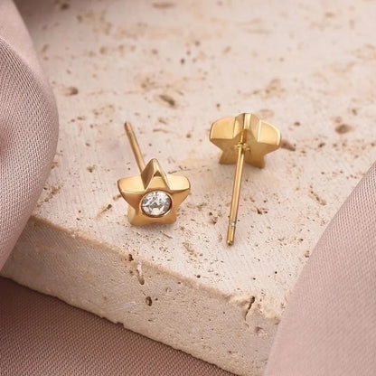 1 Pair Cute Sweet Pentagram Plating Inlay 304 Stainless Steel Rhinestones 14K Gold Plated Ear Studs