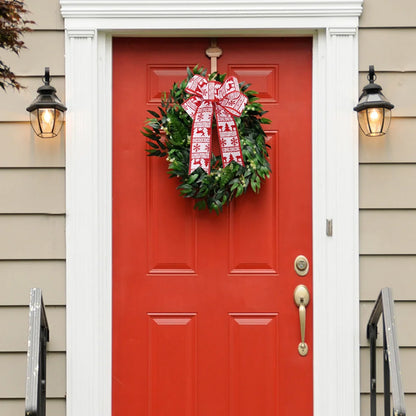 2 Pieces Christmas Decoration Red Flocked Striped Burlap Bow Christmas Wreath Christmas Tree Accessories Decoration Pendant