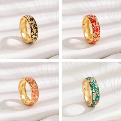 2 Pieces Copper 18K Gold Plated Chinoiserie Vintage Style Lady Epoxy Inlay Round Monogram Zircon Rings