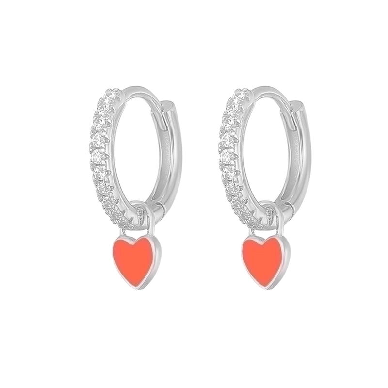 1 Pair Fashion Heart Shape Plating Sterling Silver Zircon Earrings