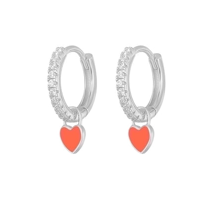 1 Pair Fashion Heart Shape Plating Sterling Silver Zircon Earrings