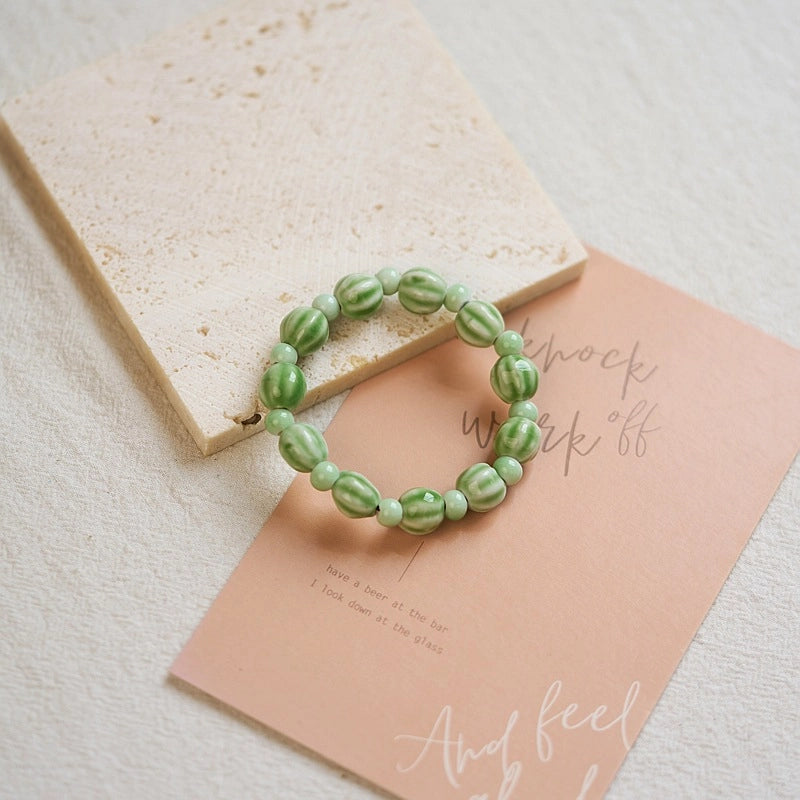 Jingdezhen Ceramic Bracelet New Color-free Women's Summer Student's Antique Beaded Bracelet Small Fresh And Popular
