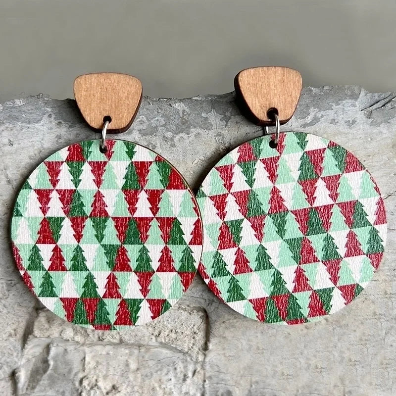 1 Pair Minimalist Christmas Tree Wood Drop Earrings