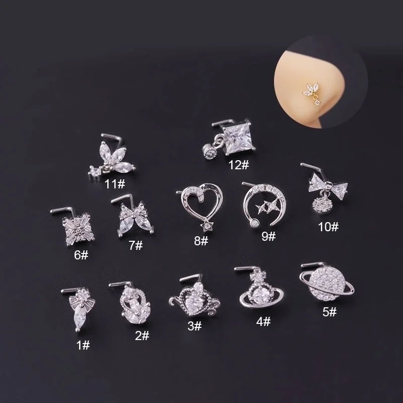 Nose Rings & Studs Fashion Bow Knot 316L Stainless Steel Copper Plating Zircon