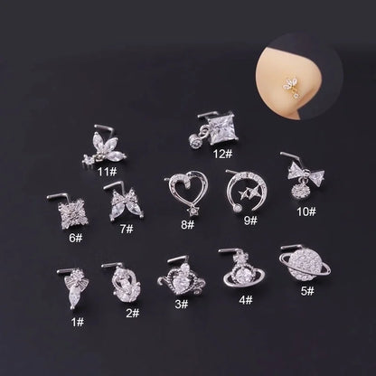 Nose Rings & Studs Fashion Bow Knot 316L Stainless Steel Copper Plating Zircon