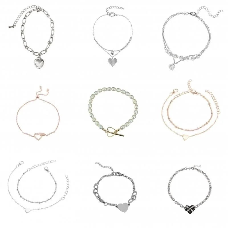 Fashion Heart Shape Alloy Titanium Steel Plating Rhinestones Artificial Pearls Women\'S Bracelets