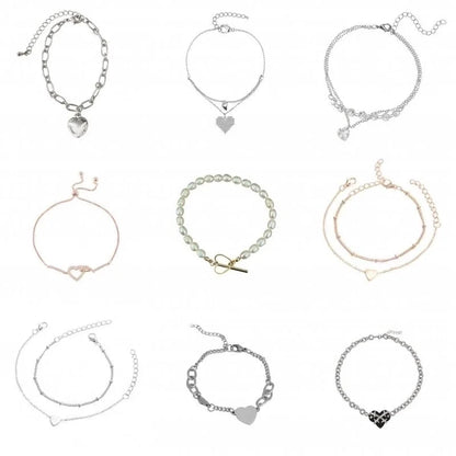 Fashion Heart Shape Alloy Titanium Steel Plating Rhinestones Artificial Pearls Women\'S Bracelets