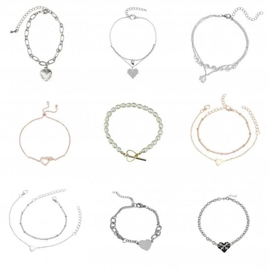 Fashion Heart Shape Alloy Titanium Steel Plating Rhinestones Artificial Pearls Women\'S Bracelets