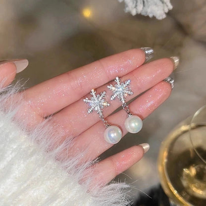 1 Pair IG Style Minimalist U Shape Geometric Flower Inlay Imitation Pearl Artificial Pearls Rhinestones Drop Earrings Ear Studs