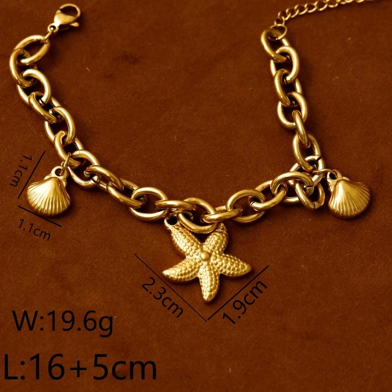 Vacation Beach Starfish Shell 304 Stainless Steel Zircon 18K Gold Plated Plating Stainless Steel Jewelry Sets