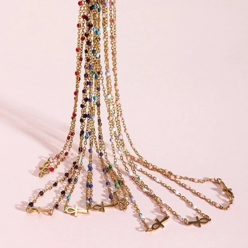 Minimalist Cross Stainless Steel Titanium Steel Enamel Necklace