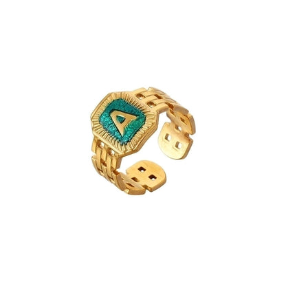 Minimalist Love Heart Shape Eye 304 Stainless Steel Rhinestones 18K Gold Plated Enamel Plating Inlay Open Rings