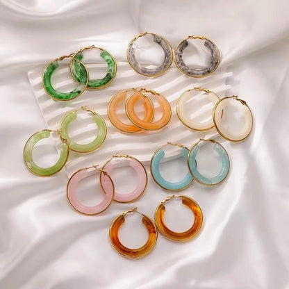 1 Piece IG Style Round Inlay 304 Stainless Steel Acrylic 18K Gold Plated Earrings