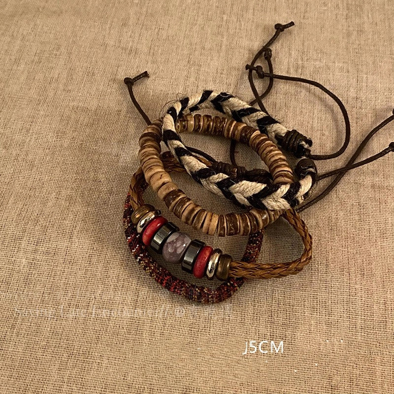 Casual Ethnic Style Round Tree Wings Pu Leather Wooden Beads Bodhi Beaded Braid Women's Bracelets