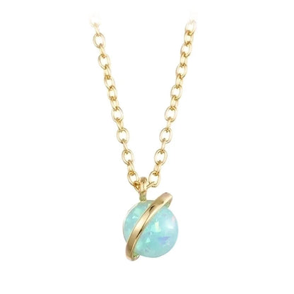 Minimalist Planet Copper Gold Plated Inlay Artificial Gemstones Pendant Necklace 1 Piece