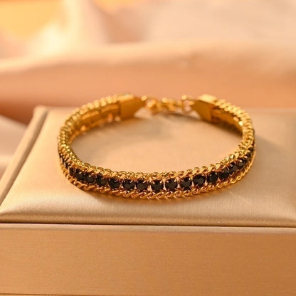 Minimalist Classic Style Color Block 304 Stainless Steel 18K Gold Plated Zircon Bracelets In Bulk