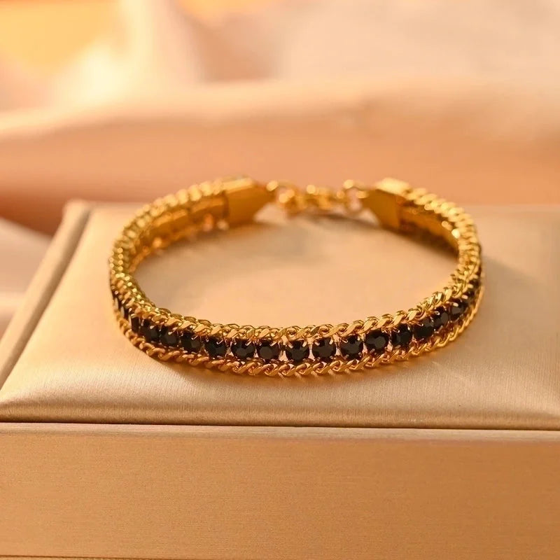 Minimalist Classic Style Color Block 304 Stainless Steel 18K Gold Plated Zircon Bracelets In Bulk