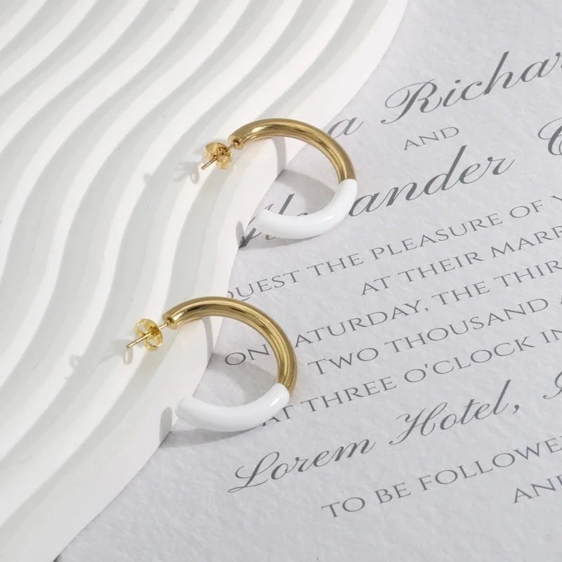 1 Pair Elegant Romantic Commute C Shape Enamel Plating 304 Stainless Steel 18K Gold Plated Ear Studs