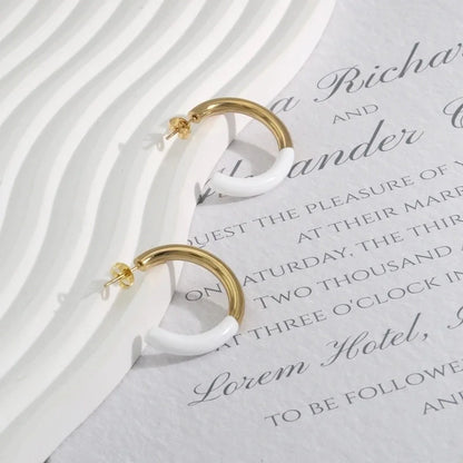 1 Pair Elegant Romantic Commute C Shape Enamel Plating 304 Stainless Steel 18K Gold Plated Ear Studs