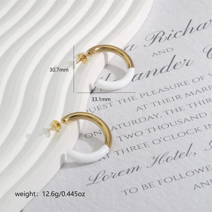 1 Pair Elegant Romantic Commute C Shape Enamel Plating 304 Stainless Steel 18K Gold Plated Ear Studs