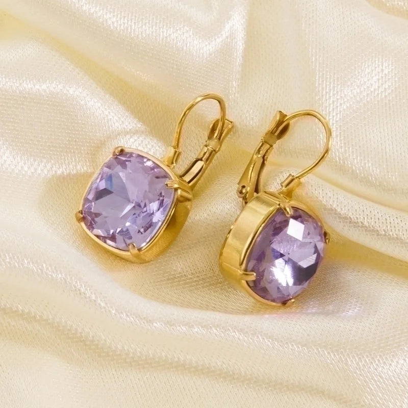 3 Pairs Retro Roman Style Geometric Plating Inlay 304 Stainless Steel Zircon 14K Gold Plated Drop Earrings