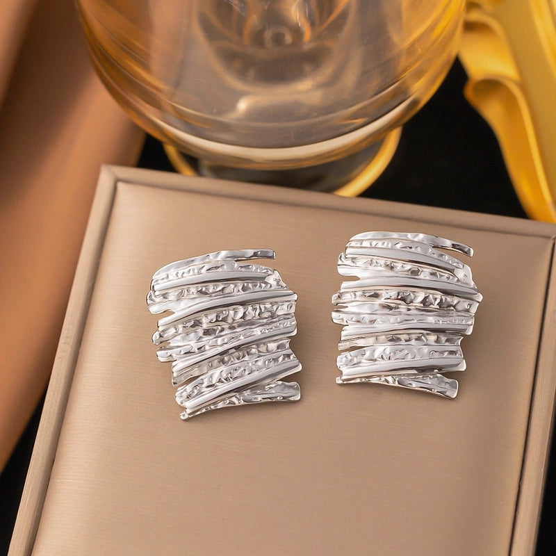 1 Pair Casual Minimalist Geometric Pleated Titanium Steel Ear Studs