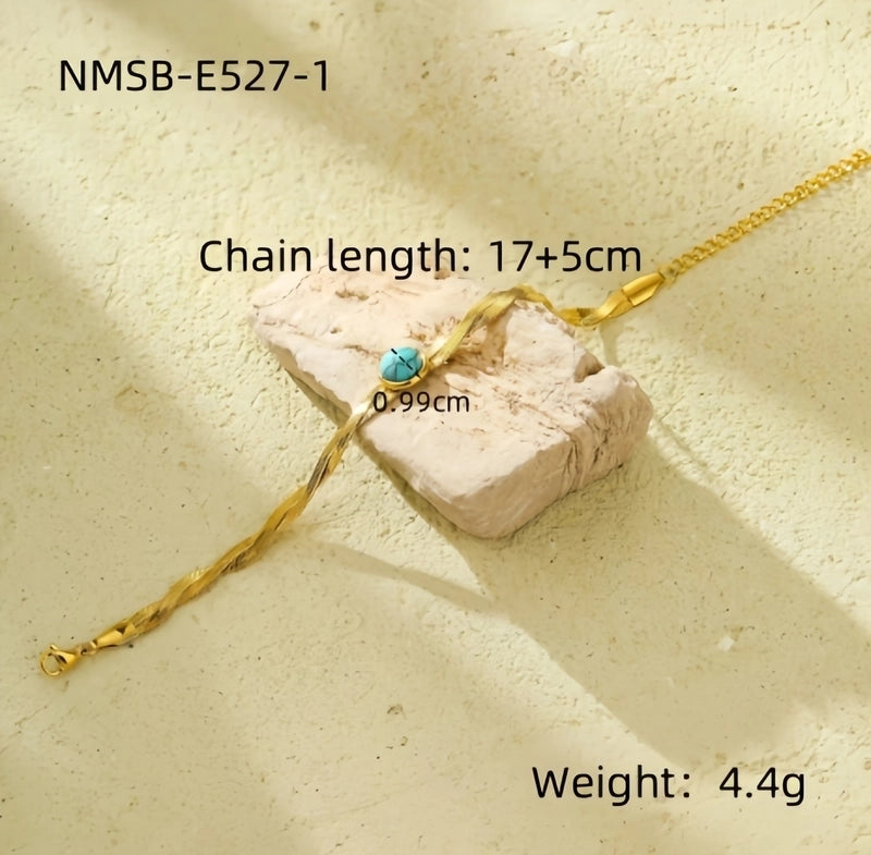 IG Style Geometric 304 Stainless Steel 18K Gold Plated Natural Stone Snake Chain Bracelets In Bulk