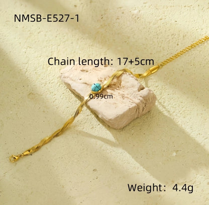 IG Style Geometric 304 Stainless Steel 18K Gold Plated Natural Stone Snake Chain Bracelets In Bulk