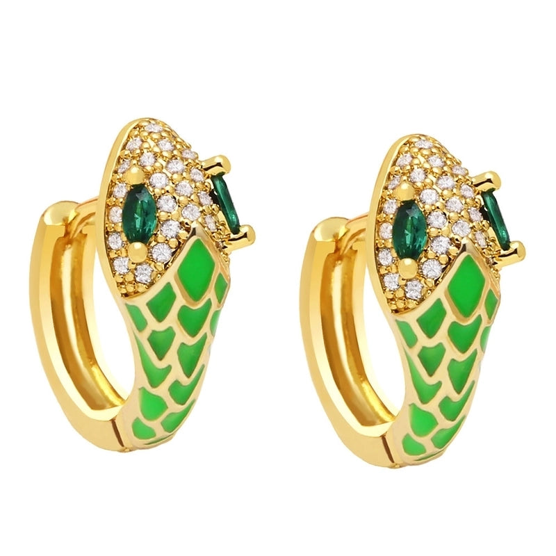 New Snake-shaped Ear Buckle Bohemian Color Oil Drop Earrings Copper Jewelry