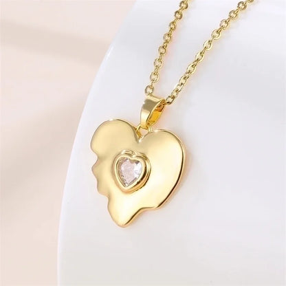 Stainless Steel Titanium Steel 18K Gold Plated Vintage Style Plating Inlay Round Heart Shape Snowflake Zircon Pendant Necklace