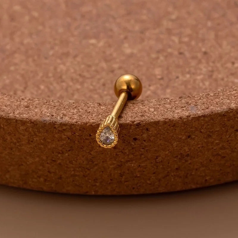 1 Piece Ear Cartilage Rings & Studs Sweet Water Droplets Heart Shape Copper Plating Inlay Zircon