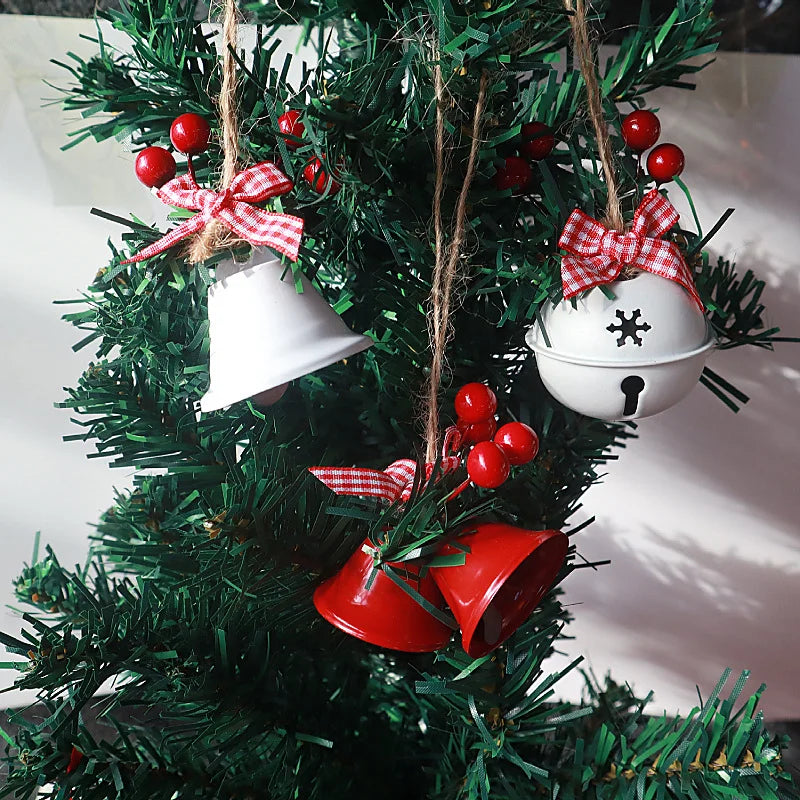 2 Pieces Christmas Decoration Christmas Tree Pendant Five Star Snowflake Bell Hemp Rope Berry Accessories Christmas Bell