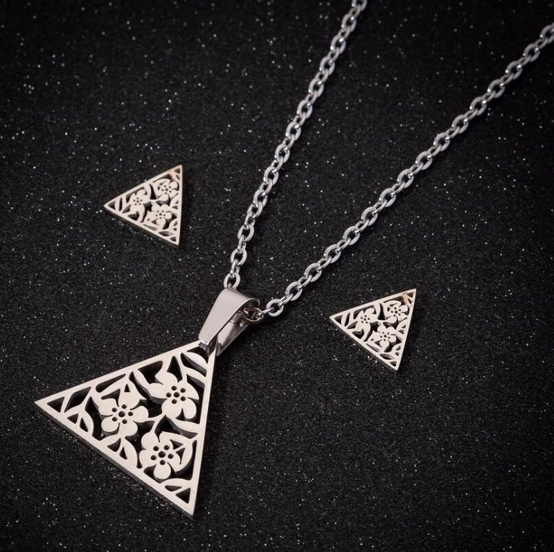 Minimalist Geometric Leaf Heart Shape Stainless Steel Plating Earrings Necklace 1 Set