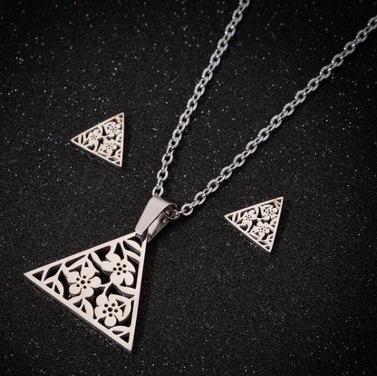 Minimalist Geometric Leaf Heart Shape Stainless Steel Plating Earrings Necklace 1 Set