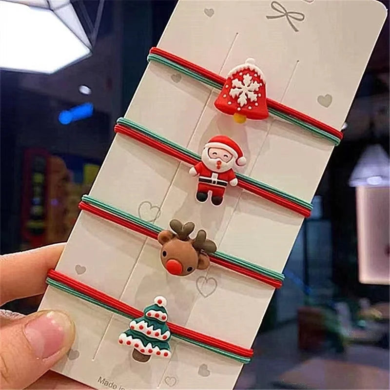 Christmas Cute Women's Christmas Tree Santa Claus Snowman Plastic Hair Tie