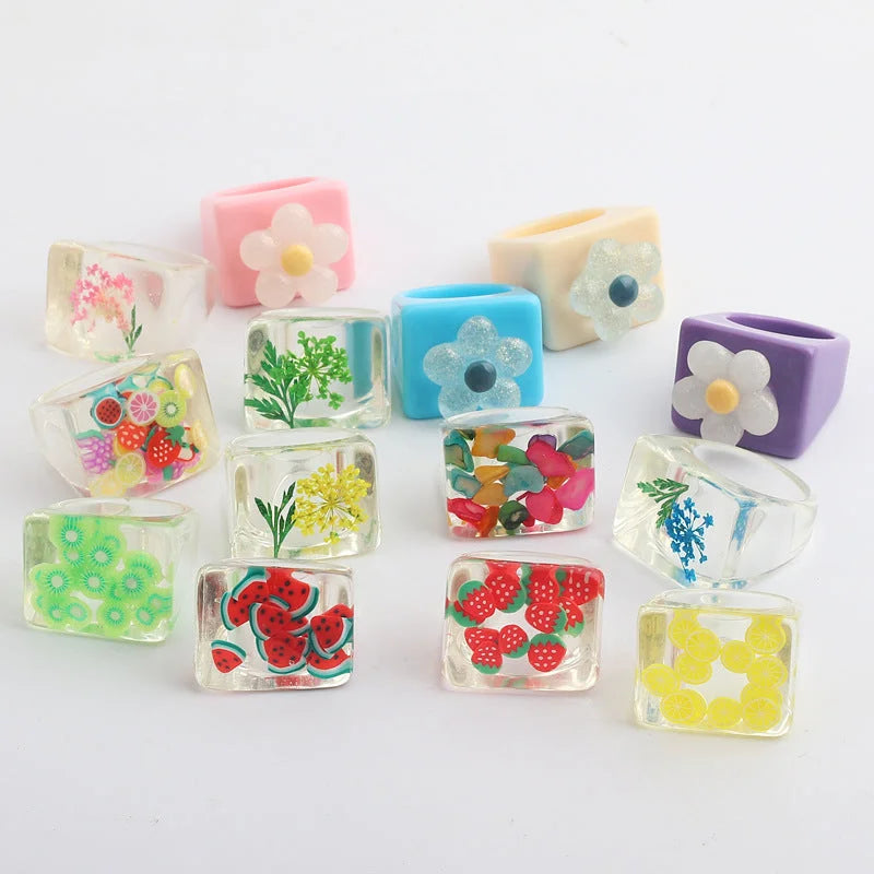 Cartoon Women Flower Fruit Plastic Rings
