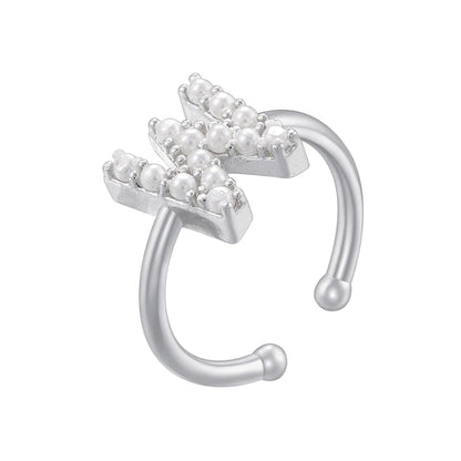 Copper 18K Gold Plated Plating Inlay Letter Artificial Pearls Open Rings