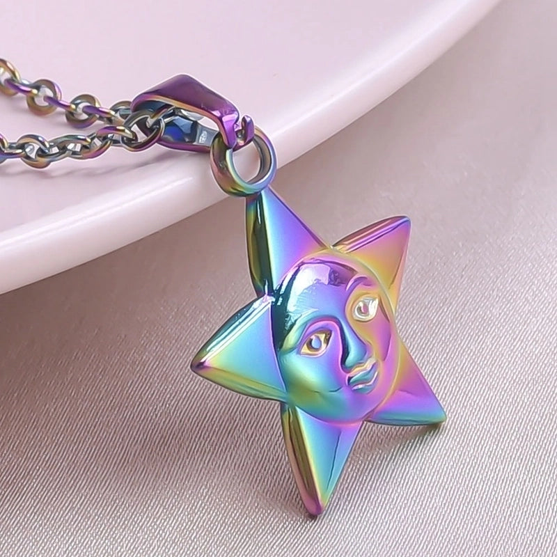 2 Pieces Minimalist Pentagram 304 Stainless Steel Plating Pendant Necklace