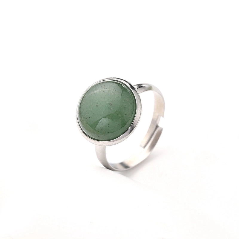 Casual Minimalist Round Spot Solid Color 304 Stainless Steel Natural Stone Opal Polishing Inlay Adjustable Ring