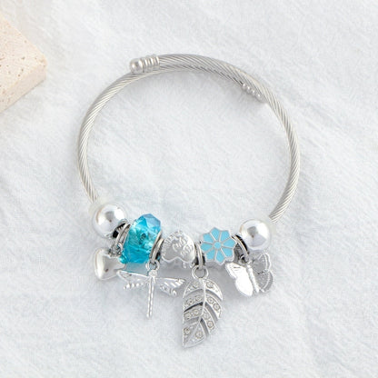 Elegant Luxurious Heart Shape 304 Stainless Steel White Gold Plated Crystal Zircon Bangle In Bulk